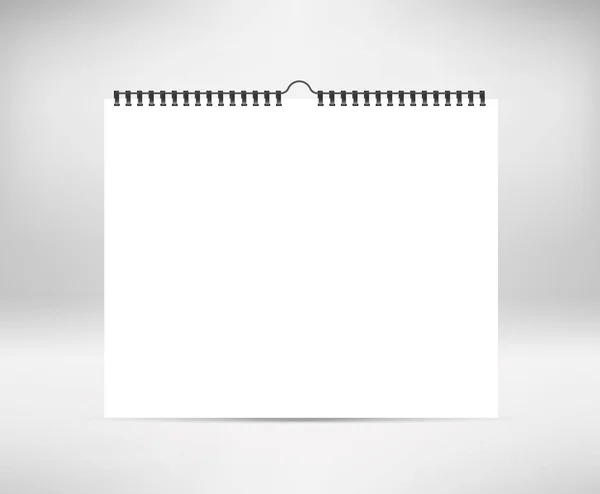 Modello di calendario orizzontale vuoto, modello. Fogli di carta con spirale . — Vettoriale Stock