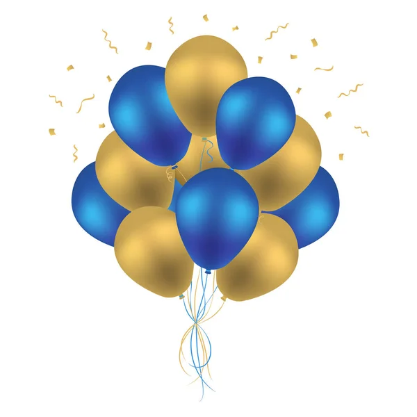 Manojo de globos de cumpleaños. Vector de globo azul y dorado colorido . — Vector de stock