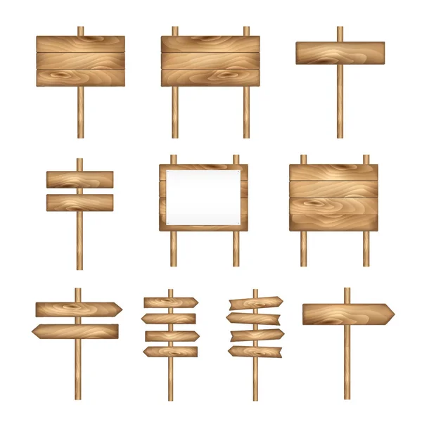 Panneaux en bois, ensemble de panneaux fléchés en bois. Collecte de bannières vectorielles . — Image vectorielle