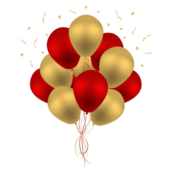 Manojo de globos de cumpleaños. Vector globo rojo y oro . — Vector de stock