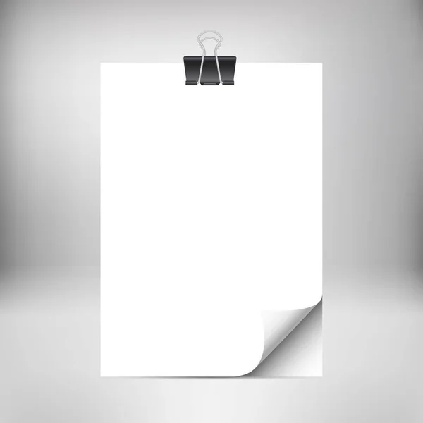 Tomma pappersark med böjda hörn isolerad på bakgrunden. Mockup för din design. — Stock vektor