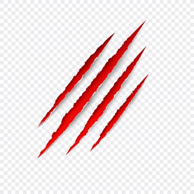 Claws scratches. Vector red scratch set isolated on transparent background. clipart