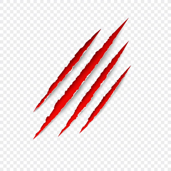 Claws scratches. Vector red scratch set isolated on transparent background. — Stock Vector
