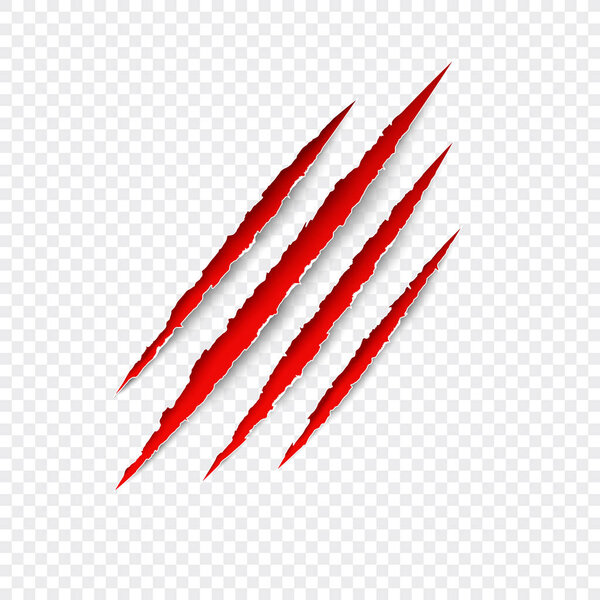 Claws scratches. Vector red scratch set isolated on transparent background.