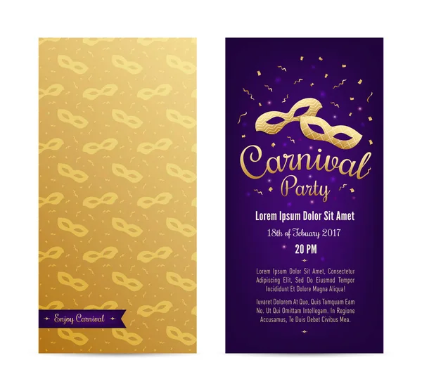 Carnival, masquerade two sides poster, flyer, invitation design. — Stock Vector