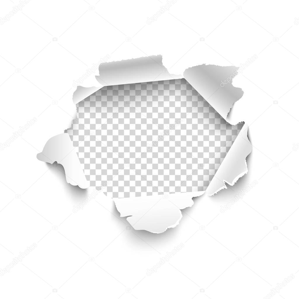 Hole in white paper. Vector illustration.