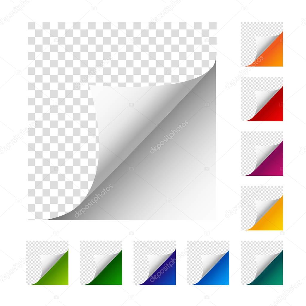 Vector paper corners. Set of colorful paper sheets.