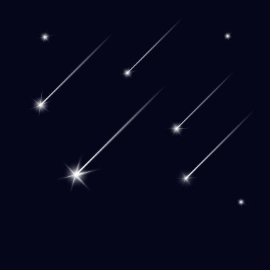 Falling stars on black sky. Shooting star. Meteorite in galaxy. clipart