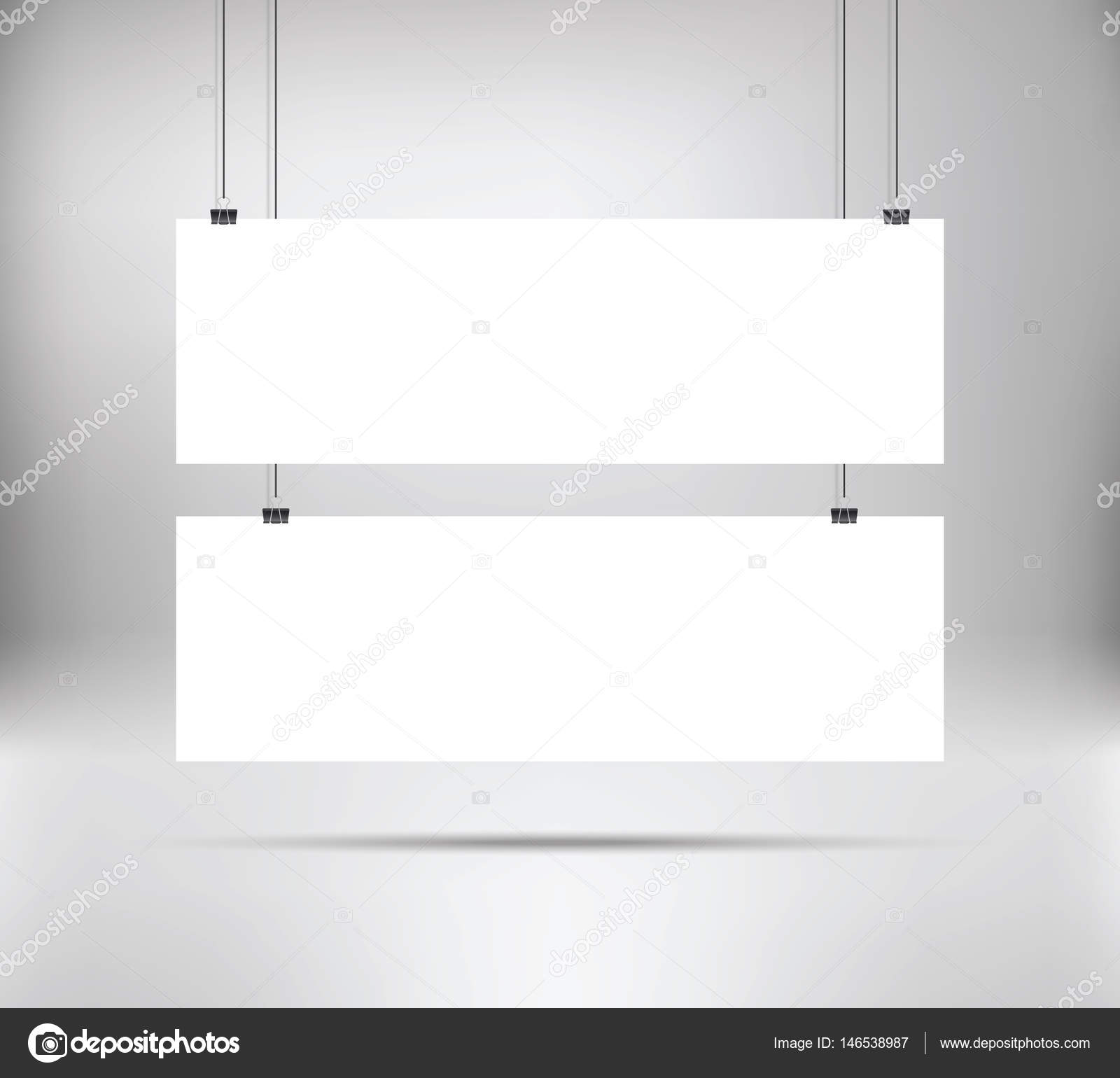 Download 2 White Poster Mock Up Banners Hanging On Binder Vector Image By C Cheremuha Vector Stock 146538987