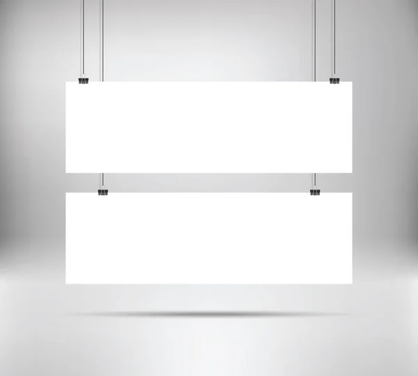 2 λευκό αφίσα mock up πανό που κρέμεται από το συνδετικό υλικό. — Διανυσματικό Αρχείο