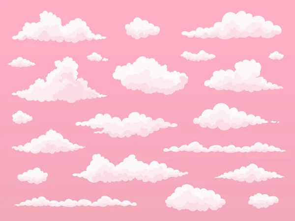 Nube rosa de dibujos animados. Nubes al atardecer en cielo rosa . — Vector de stock