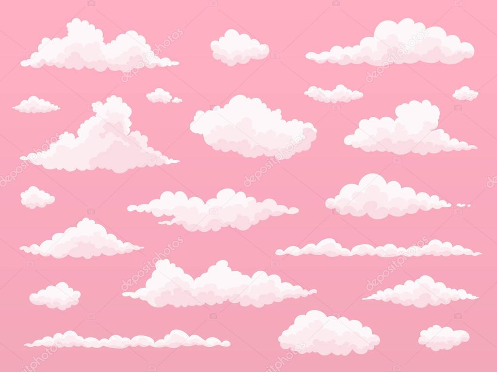 Cartoon pink cloud set. Sunset clouds in pink sky. — 스톡 벡터 © Cheremuha