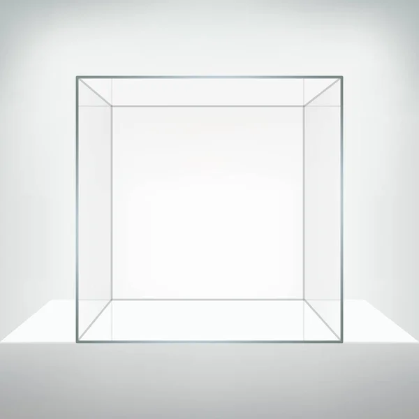 Скляний Векторний Вітрина Квадратна Порожня Скляна Коробка Білому Подіум — стоковий вектор