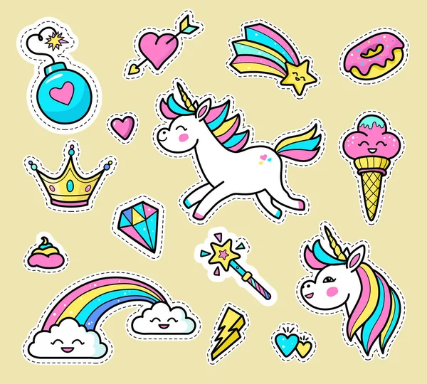 Unicorn badge vector set. - Stok Vektor