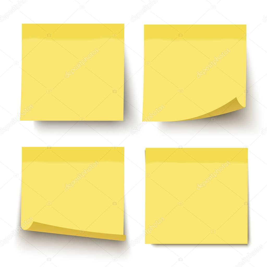 Yellow realistic vector sticky note set.