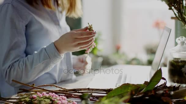 Květiny a laptop — Stock video