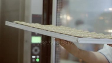 Kadın el macarons tepsiye gürlemesi