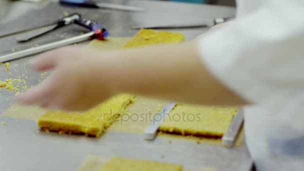 Het proces van het maken van gele cake — Stockvideo