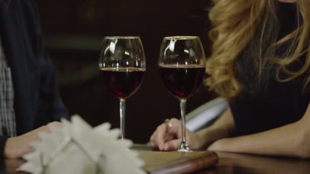 Nahaufnahme des Anstoßes mit Rotwein — Stockvideo