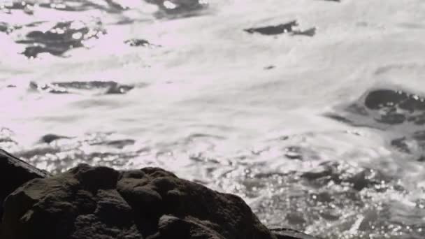 Κύματα του ωκεανού να συντριβεί σε μια παραλία και βραχώδεις ακτές — Αρχείο Βίντεο