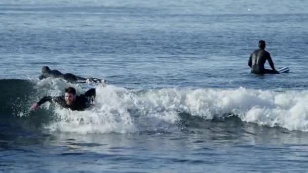 Jonge surfers plezier in water — Stockvideo