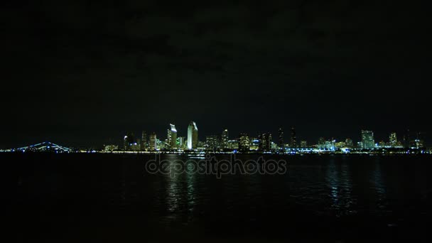 Maravilhosa paisagem urbana de San Diego à noite, lapso de tempo — Vídeo de Stock