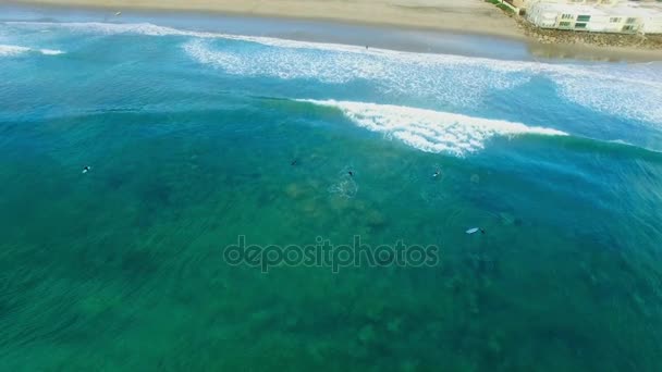 Tranquillo oceano Pacifico e surfisti in acqua — Video Stock