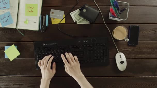 Top down view of hands typing and stretching — Stock Video