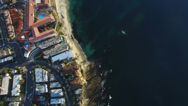 Vogel-eye view van San Diego straten en een strand en de Stille Oceaan — Stockvideo