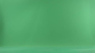 Genç bir Noel kadın kar yağışı altında sol tarafta yeşil ekranda gidiyor