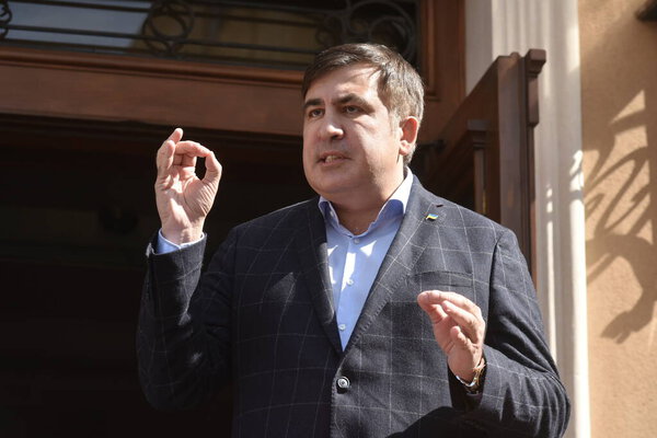 Lviv, Ukraine, 11 September 2017. Former Georgian president and ex-Odesa Governor Mikhail Saakashvili speaks with journalists during a press conference in downtown Lviv.