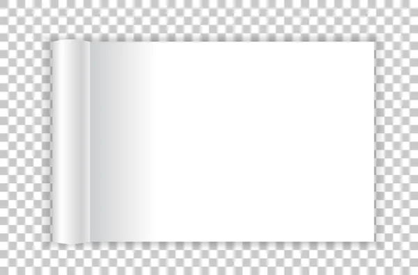 Скрученный пейзажный журнал с белой бумагой на прозрачном фоне . — стоковый вектор