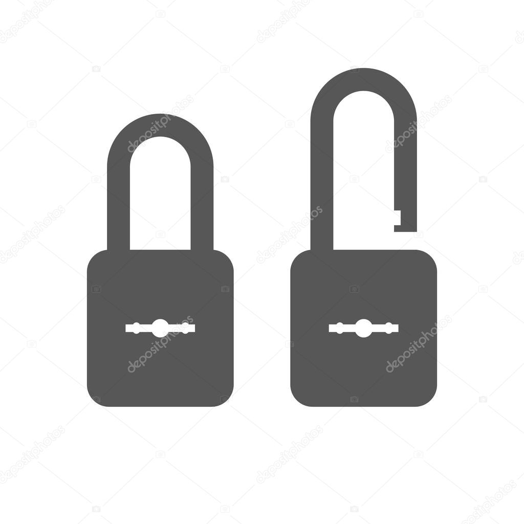 Icons closed lock and open lock. Symbols security.