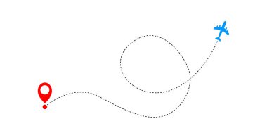 Uçak hattı rotası uçuş rotasının başlangıç noktası ve çizgi izi olan vektör ikonu