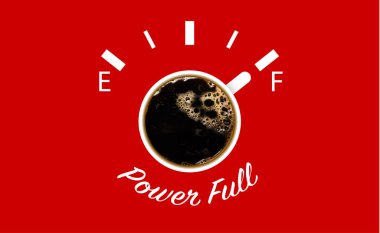 Kırmızı arka planda köpüklü ve köpüklü beyaz bir fincan kahve. Yukarıdan bak. Menü, ambalaj tasarımı, poster, davetiye kartı. Gerçekçi vektör illüstrasyonu