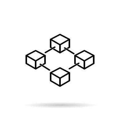 Beyaz arkaplanda ana hat biçiminde blok zinciri vektör simgesi veya tasarım ögesi