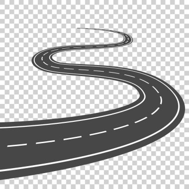 Beyaz işaretli kıvrımlı bir yol. Vektör illüstrasyonu