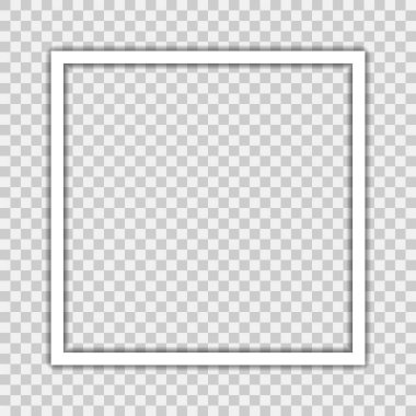 Şeffaf arkaplanda beyaz gerçekçi kare boş resim çerçevesi. Tarafsız arkaplanda boş beyaz resim çerçeve şablonu izole edildi. Vektör illüstrasyonu