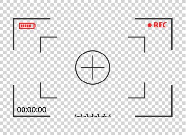 Kamera çerçeve vizör vektör video kaydedici dijital ekranda fotoğraf kamera çerçeveleri şeffaf arka plan ile