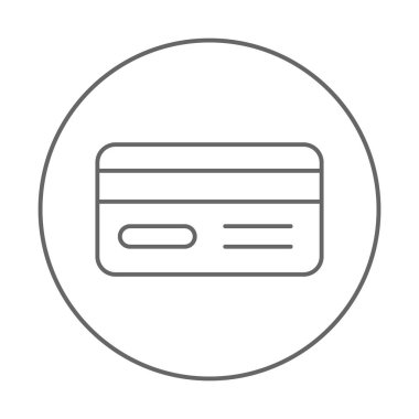 Kredi kartı satırı simgesi. Banka ödeme yöntemi işareti. Online alışveriş sembolü. Rapor, hizmet ve genel arama çizgi işaretleri tutun. Alışveriş sepeti simgesi. Düzenlenebilir inme. Vektör