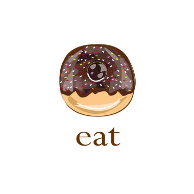 Çörek beyaz arka planda izole edilmiş. Şirin, renkli ve parlak çikolatalı çörekler.