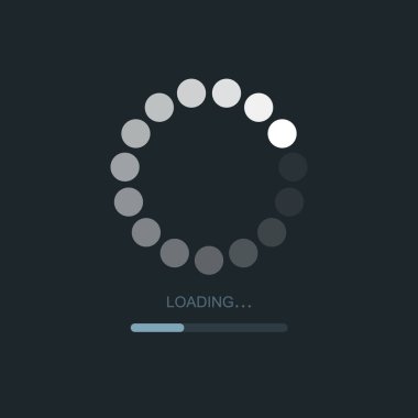 Mobil uygulamalar için yük çubuğu web preloader koyu arka plan üzerinde. Radyal yük, güncelleştirmek veya diyagram simgesi ilerleme çubuğunun en az düz tasarım indir.