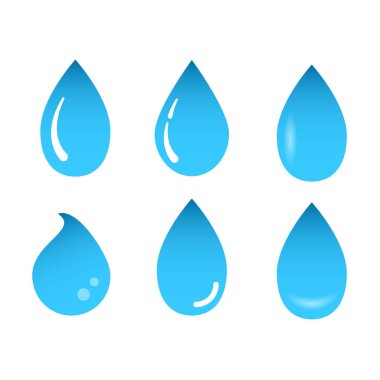 Beyaz arkaplanda soyut mavi su bırakma simgeleri