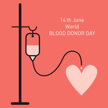 Dünya kan bağışı günü. Koyu arkaplanda kırmızı kalp resmi olan amblem. 14 Haziran 'da sağlık raporu. Vektör illüstrasyonu