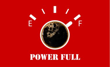 Kahve Posteri Şablonu Tasarımı. Vektör İllüstrasyonu. Kırmızı arkaplan