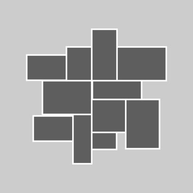 Şablonlar kolaj 16 kare fotoğraf parçaları, resim veya illüstrasyon. Vektör çerçeveleri. Pano ve markalaşma sunumu. Yaratıcı tema. Moodboard