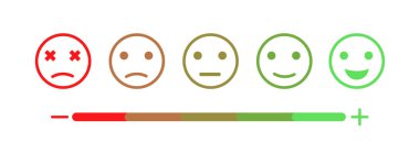 Bir dizi Emoji Renkli Düz Simgeler. Duyguların vektör kümesi. Üzgün ve mutlu ruh hali simgeleri. Sembol Ayarını Ölçekle