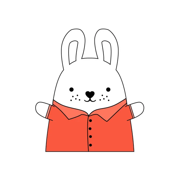 Vektorkaninchen Mit Rotem Hemd Handgezeichnete Illustration Des Gekleideten Kaninchens — Stockvektor