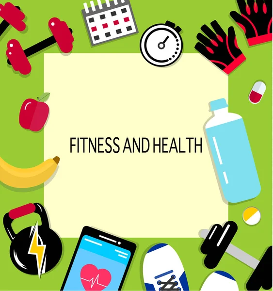 Fitness Sport Diet Healthy Lifestyle Banner Copy Space Training Equipment — Stock Vector