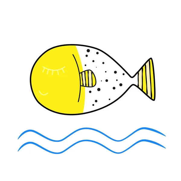 Vektorová Ilustrace Roztomilých Ryb Dětský Otisk Cartoon Background Plavat Proti — Stockový vektor